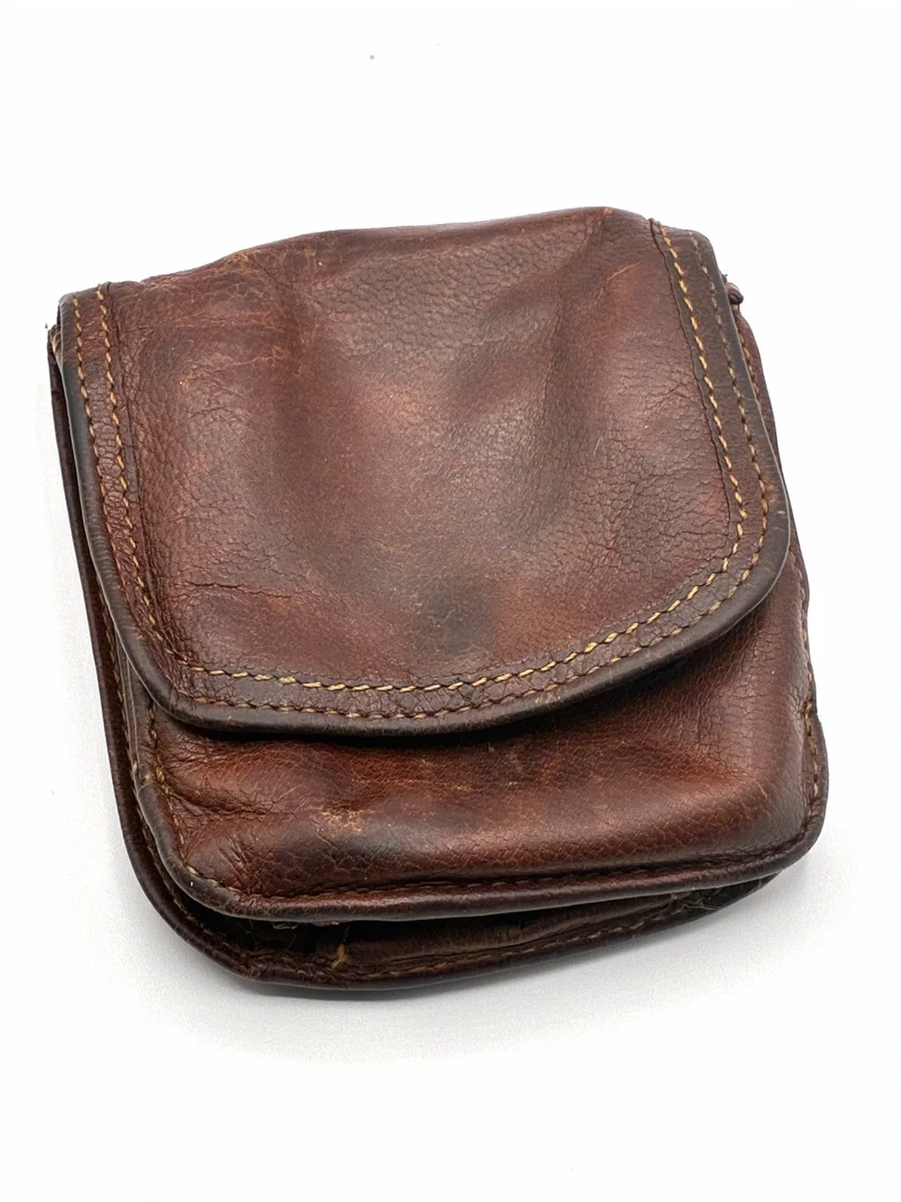 Vintage Original Taxi Wallet Brown Distressed Leather Coin Purse Snap Closure